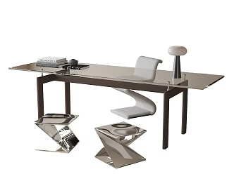 Modern Desk and Chair Stool Table Lamp Desk 3d model