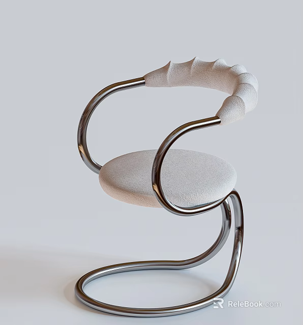 Modern Single Chair With Curved Metal Frame And Light Beige Upholstered Seat 3d model 