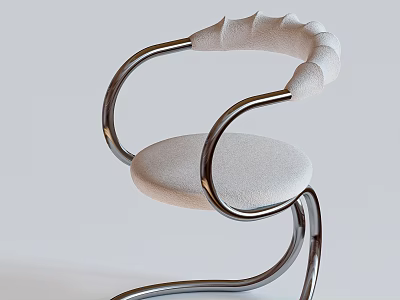 Modern Single Chair With Curved Metal Frame And Light Beige Upholstered Seat 3d model