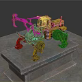Yellow Green Mechanical Vehicle With Intricate Structure And Large Wheels On Stone Platform