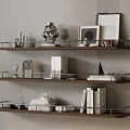 Wooden Wall Shelves With Decorative Ornaments Books And Clock In Living Room