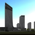 Modern Office Building Complex With Glass Facade And Urban Landscape Design