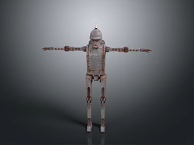 Metallic Robot Structure With Outstretched Arms Legs Head Antenna And Worn Texture 3d model