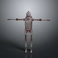 Metallic Robot Structure With Outstretched Arms Legs Head Antenna And Worn Texture 3d model