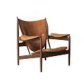 Stylish Modern Leisure Chair With Brown Leather Upholstery And Wooden Frame Armrests