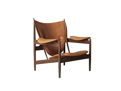 Stylish Modern Leisure Chair With Brown Leather Upholstery And Wooden Frame Armrests 3d model