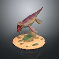 Colorful Dinosaur Character Figure With Open Mouth Sharp Teeth And Detailed Grass Sand Base