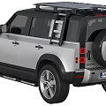 Modern Silver Defender SUV With Roof Rack Large Wheels Front Grille Headlights Design