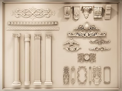 Classic Carved Decorations Including Ornamental Moldings Columns and Decorative Motifs for Interior Design 3d model