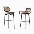 Modern Bar Stools With Woven Backrest Brown Padded Seat And Black Metal Legs