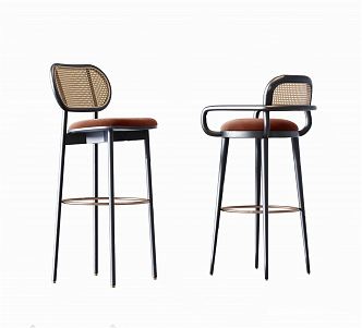 Light Luxury Bar Chair Rattan Bar Chair 3d model