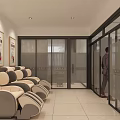 Government Service Hall Interior With People At Service Counter Waiting Area Chairs And Wall Screen