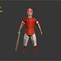 3D Model Baseball Player Character In Red Jersey White Pants And Orange Cap With Bat 3d model
