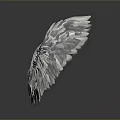 Decorative White Feather Wings Ornament Symmetrically Spread With Reflection On Dark Surface 3d model