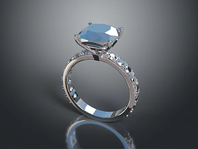 Elegant Fashion Ring Featuring Large Gemstone And Silver Band With Small Diamonds 3d model