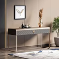 Elegant Modern Desk Interior Design With Carbon Fiber Top Metal Legs Wall Art And Vase