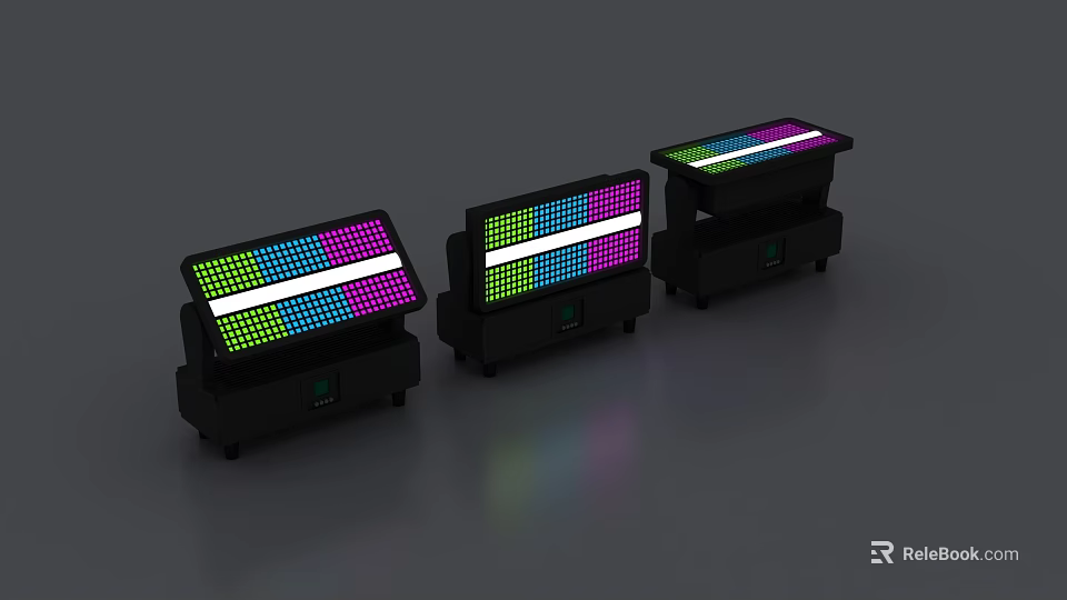 Stage Lighting Equipment With Three Units Colorful LED Strips And Black Bases 3d model 