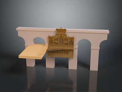 Picturesque Scenic Classical Arched Structure With Golden Decor And Stone Platform 3d model