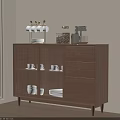 Wooden Sideboard With Glass Doors And Tableware Storage In Modern Dining Room