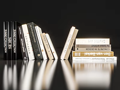 Stacked Books Decorative Ornament Set With Various Colors And Reflection For Home Decor 3d model