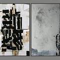 Set of Two Modern Abstract Wall Art With Textured Black White Gray Paintings Design