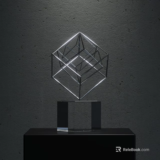 Modern Transparent Geometric Cube Ornament Decoration Set with Black Acrylic Base 3d model 