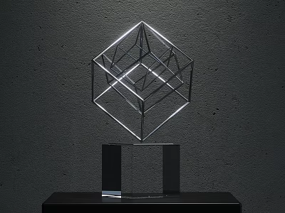 Modern Transparent Geometric Cube Ornament Decoration Set with Black Acrylic Base 3d model