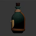 Green Glass Rum Bottle With Rope Wrapped Cork And Glowing Effect