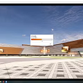 Modern Architectural Building Facade With Metal Panels Spacious Plaza Entrance Area