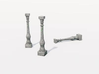 Detailed Carved Stone Pillars Standing And Lying On White Background 3d model