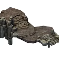 Stone and Wood Platform with Paved Steps and Natural Rock Features 3d model