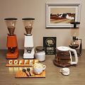 Stylish Coffee Kitchen Appliances With Grinders Maker Beans And Latte Art 3d model