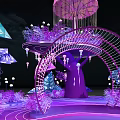 Enchanting Purple Arch Decorations With Illuminated Blue Floral Elements And Lights