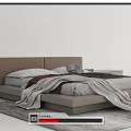 Modern Double Bed Interior With Platform Headboard Blanket Palm Plant And Stuffed Toy