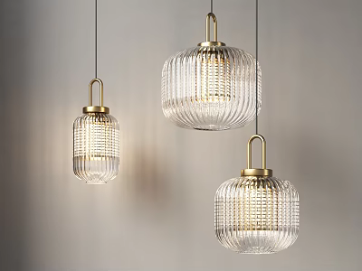 Modern Transparent Glass Pendant Lights With Gold Metal Accents And Vertical Striped Texture 3d model