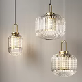 Modern Transparent Glass Pendant Lights With Gold Metal Accents And Vertical Striped Texture