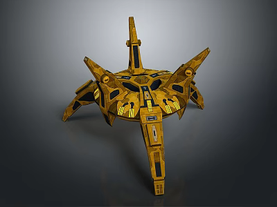 Advanced Yellow Cosmic Spaceship With Multi Wing Structure For Space Exploration 3d model