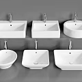 Multiple White Washbasins Various Shapes Square Round with Faucets Modern Bathroom Design 3d model