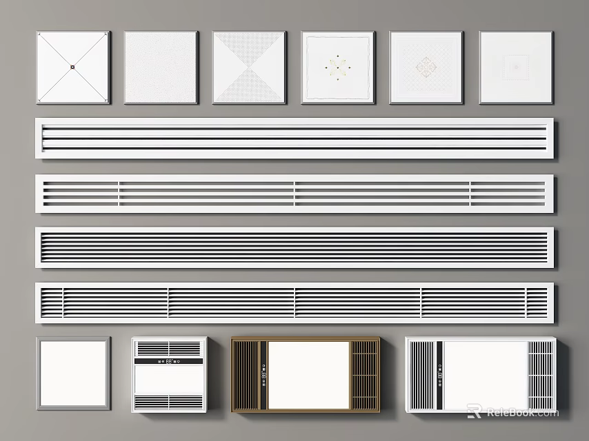 Various AC Air Outlets With Grille Linear And Embedded Design For Home Interior 3d model