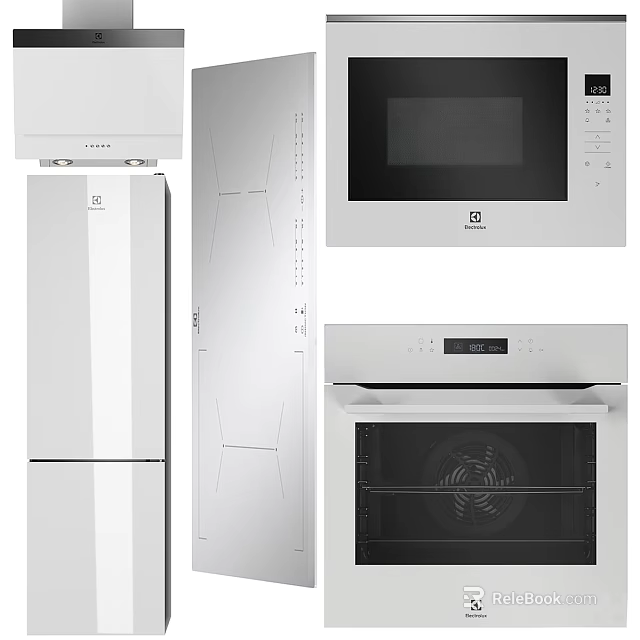 White Modern Kitchen Appliances Collection Featuring Refrigerator Microwave Oven And Sleek Design 3d model 