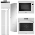 White Modern Kitchen Appliances Collection Featuring Refrigerator Microwave Oven And Sleek Design