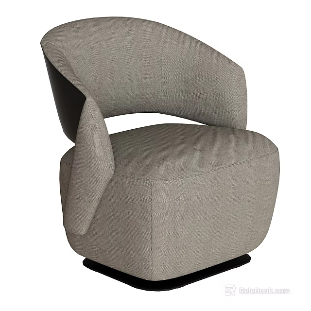 Gray Fabric Single Sofa with Modern Curved Armrest and Round Base 3d model 