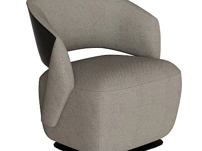 Gray Fabric Single Sofa with Modern Curved Armrest and Round Base 3d model
