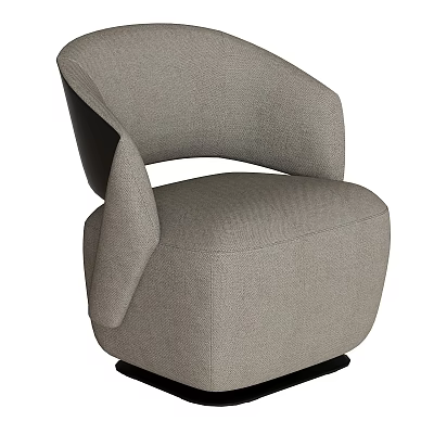 Gray Fabric Single Sofa with Modern Curved Armrest and Round Base 3d model