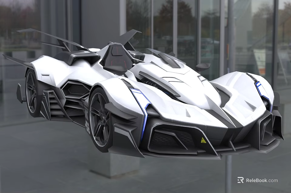 Futuristic White Floating Sports Car With Sleek Body Open Cockpit And Blue Lighting 3d model 