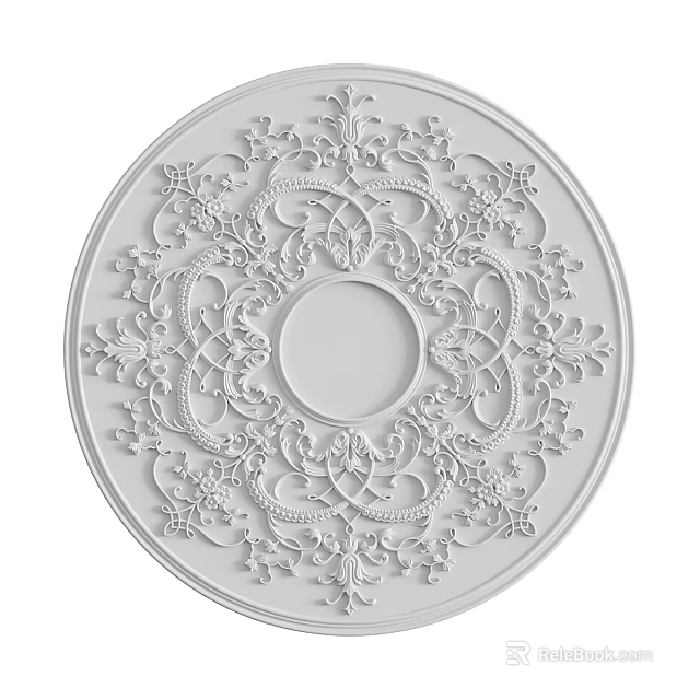 Ornate Circular Ceiling Medallion With Intricate Scroll And Floral Patterns For Elegant Ceiling Lighting 3d model
