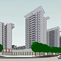 Modern High Rise Residential Buildings With Green Trees And Road View