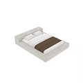 Modern Double Bed With Beige Upholstered Frame White Sheets And Brown Throw Blanket