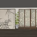 New Chinese Style Screen Zen Bamboo Flower and Bird Partition Screen 3d model