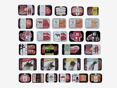 Various Packaged Meat Products With Beef Pork Chicken Sausage And Other Types In Trays 3d model
